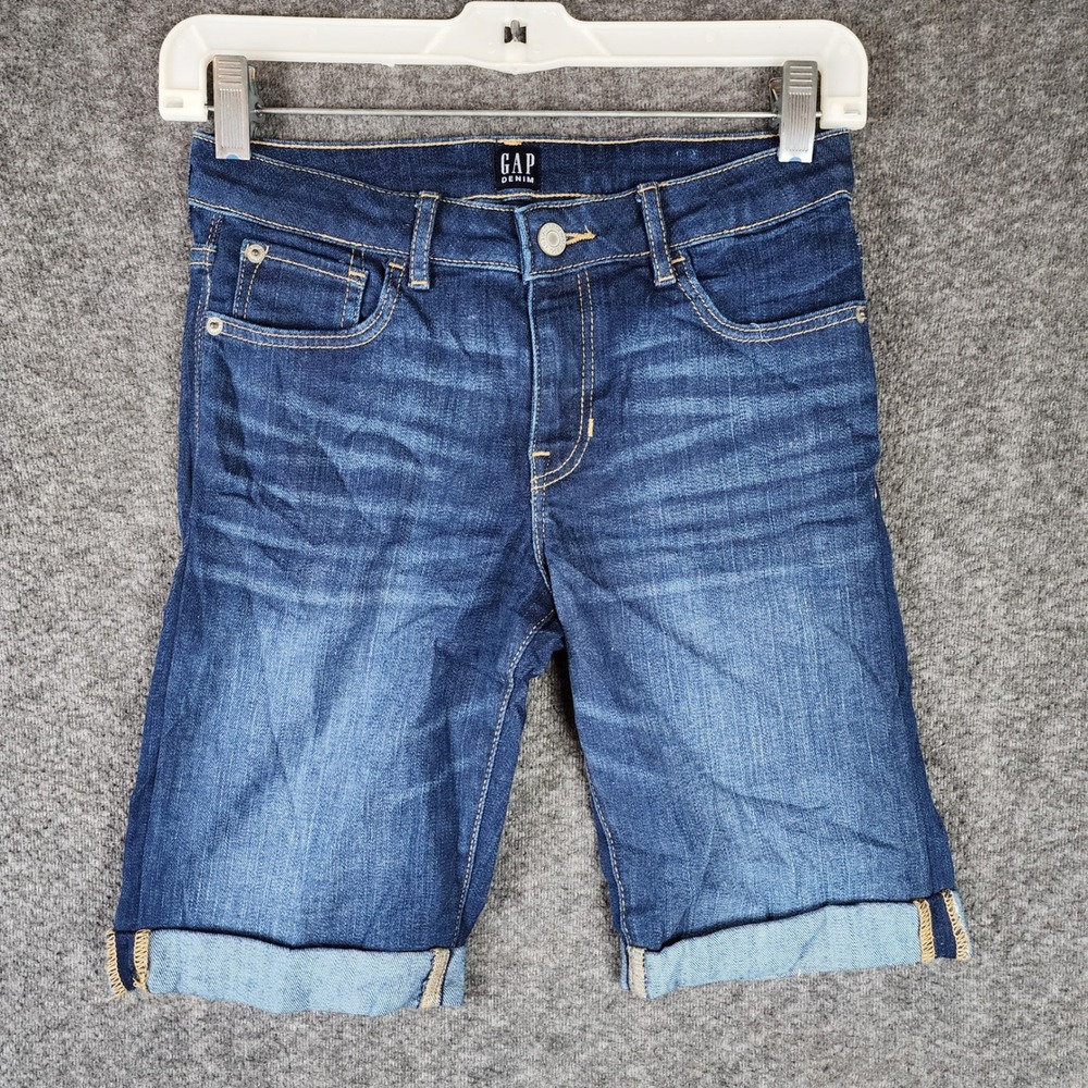 Gap Shorts Kids 12 Stretch Bermuda Blue Denim Cuffed EUC